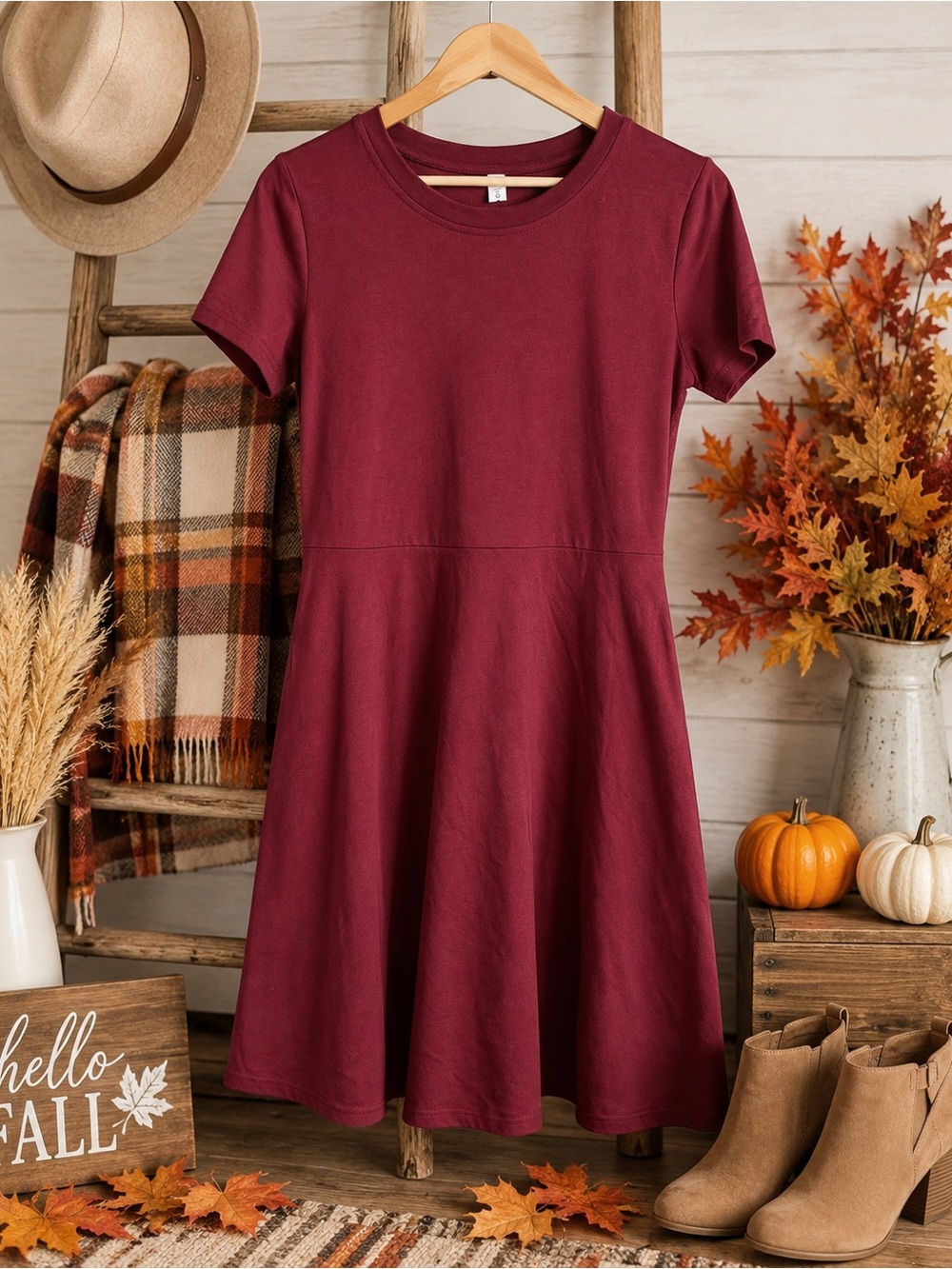 Burgundy Fit & Flare Dress – Women’s Large
